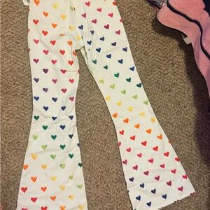 Colorful Heart Print Flared Pants
